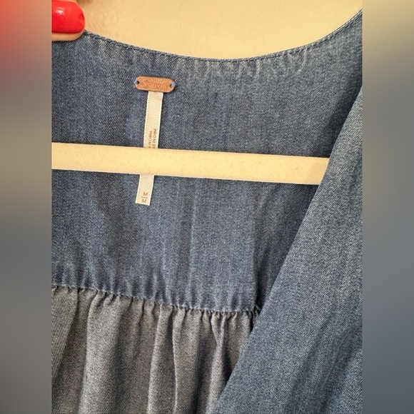 Free People Romantic Shirt Dress in Indigo - Button Front Midi - Picture 4 of 6